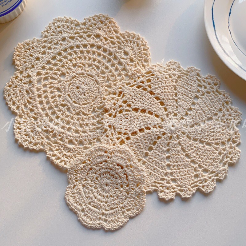 Purely Handmade Cotton Thread Crochet Cup Mat, Plate Mat, Vase Mat, Vintage Simple Wabi-Sabi Style Decoration, Photo Background Prop Purely Handmade Cotton Thread Crochet Cup Mat, Plate Mat, Vase Mat, Vintage Simple Wabi-Sabi Style Decoration, Photo Background Prop