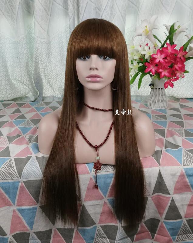 65cm Long Straight Hair with Bangs, Real Human Hair, Full Head Wig, Braided Hairstyle for Young Girls, Wig for Face Shaping 65cm Long Straight Hair with Bangs, Real Human Hair, Full Head Wig, Braided Hairstyle for Young Girls, Wig for Face Shaping