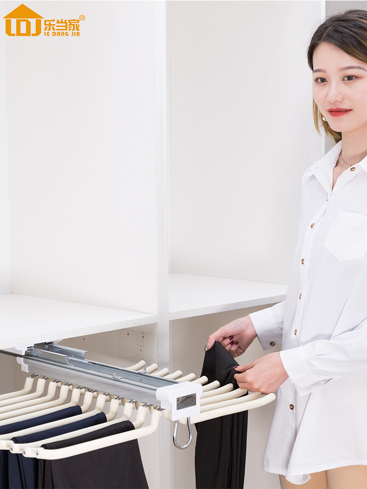 Telescopic pants rack Cloakroom storage wardrobe inner pull basket damping buffer multi-function push-pull pants pull rack hardware accessories