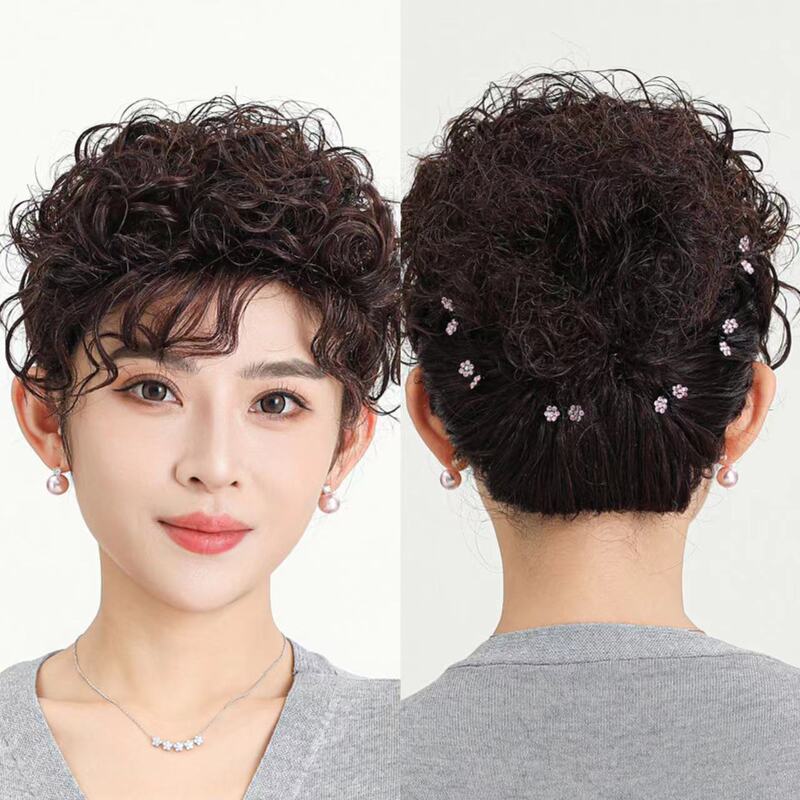 Fashionable Updo Wig for Middle-Aged and Elderly People, Real Hair, Cheongsam Style, Tiktok Popular Style, Bridal Updo, Curly Hairpiece, Retro