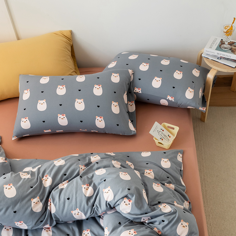 Geranium cotton pure cotton knit cotton three-four pieces cover full cotton bed Hat Bed Linen Style Bedding for a minimalist day style