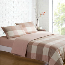 Cotton Water Washing Cotton Four Piece Set Simple Striped Bed Hats Pure Cotton Tianzhu Cotton Plaid quilt cover Plain Bed