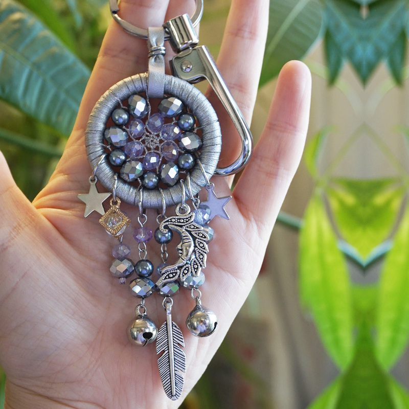 Silver Mini Keychain Original Handmade Dream Catcher Finished Product Gift for Boys and Girls Birthday Present Bag Charm