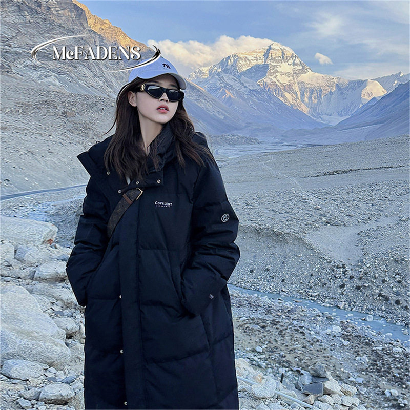 Hong Kong Black Long Stylish Age-Reducing Cotton Coat for Women 2026 Winter Thickened Over-The-Knee Hooded Loose Warm Jacket Trendy
