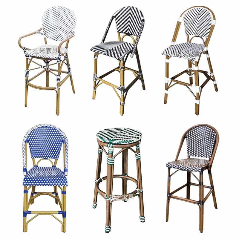 Nordic Chines Bar Chair Coffee Hall Short Stool Composition Table And Chairs Outdoor Bamboo Rattan Bar Bench Retro High Footstool K140