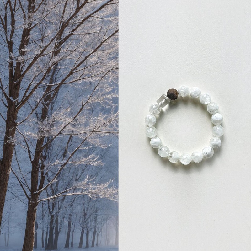 Natural White Snowflake Ghost Treasure Bowl Natural Snowflake Ghost Crystal Bracelet for Emotional Stability Agarwood Wealth-Attracting Gift