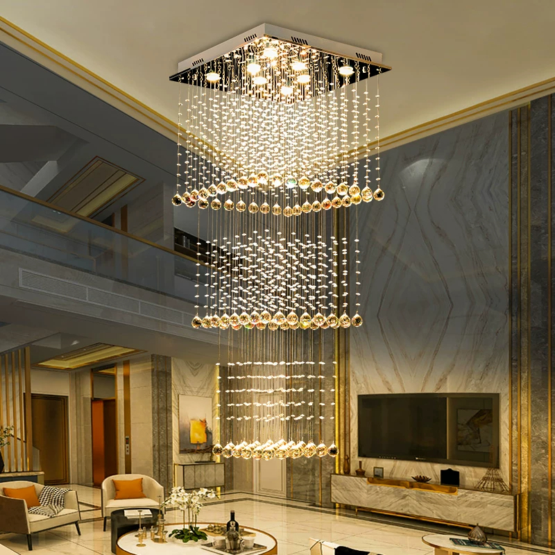 2026 New Model Duplex Villa with a Two-Story Living Room, Crystal Chandelier, Square Designer Art High-End Large Chandelier