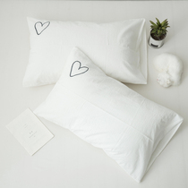 Pure white pillowcase a pair of thickened cotton simple homestay love cotton couple pillow cover single 48 * 74cm