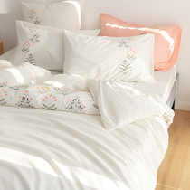 Pure White Four Piece Cotton Thick Fresh Homestay Simple quilt cover Apartment Bed Hats Double 1 5m Bedding