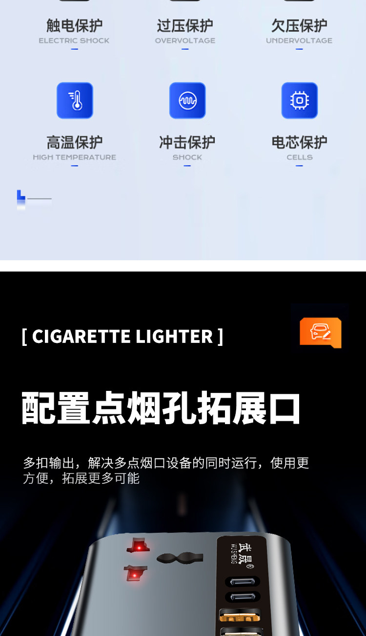 Car Inverter Converter 12V24V to 220V High-Power Multi-Function Charging Cigarette Lighter Fast Charging Source Socket