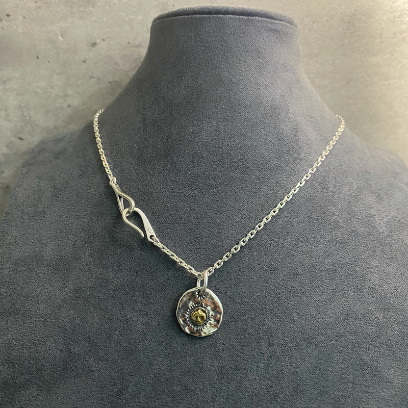 Japanese Larry Smith Silver Coin Necklace Fish Hook Clasp Takahashi Goro Sun Coin Pendant Chain
