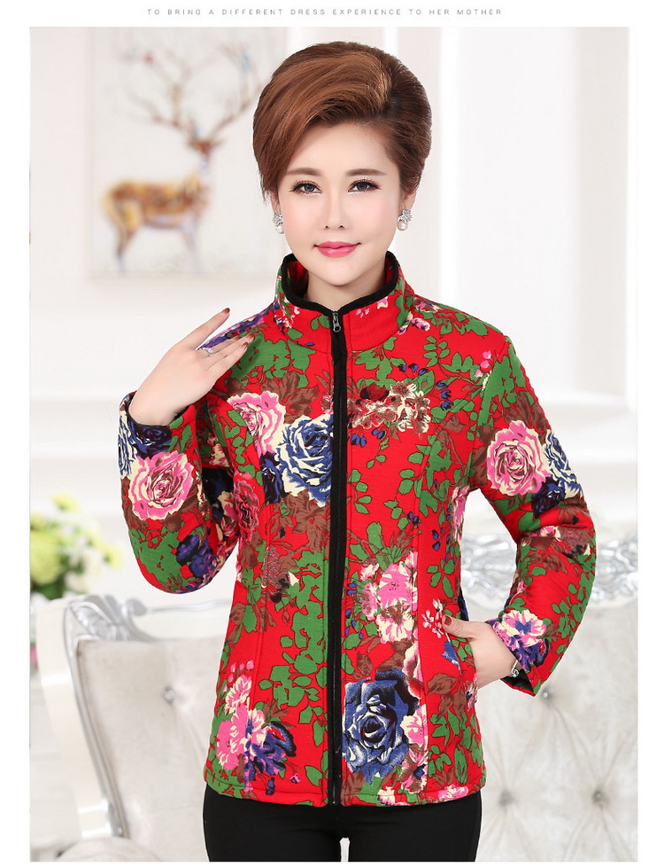 Áo khoác cotton cho phụ nữ trung niên và già mùa thu và mùa đông của mẹ mặc áo khoác cotton dày Áo khoác nữ nhỏ bằng vải cotton cỡ lớn quần áo cotton mỏng áo vest nữ trung niên