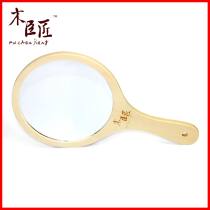 Mu Chen Carpenter beauty Salon special makeup handle mirror handmade large retro wooden convenient dressing mirror