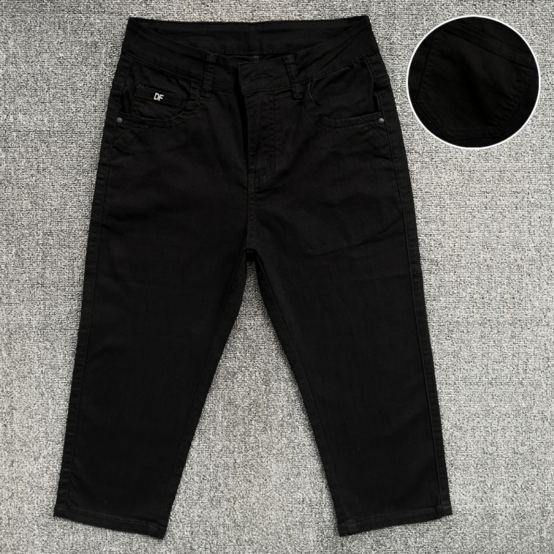 Summer New High-Waisted Plus-Size Cropped Jeans for Women, Korean Style, Slimming, Stretchy, Thin Black Pants for Plus-Size Women