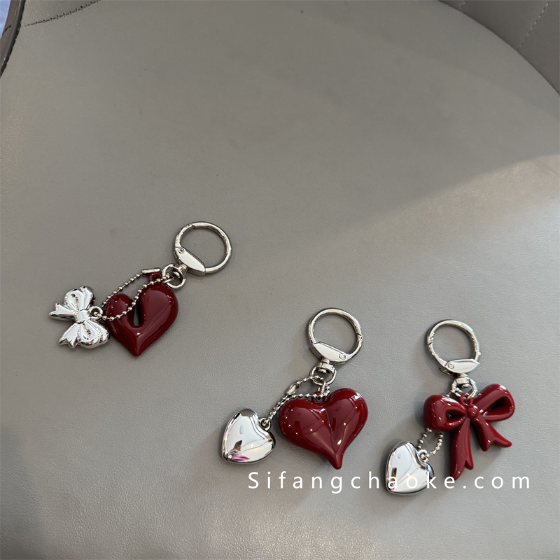 Electroplated Bowknot Heart Pendant Versatile Car Key Case Pendant Anti-Drop Chain Case Decoration