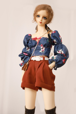 taobao agent GreenTime bjd3 points SD female cow DD print cute tube top denim denim louder deep blue