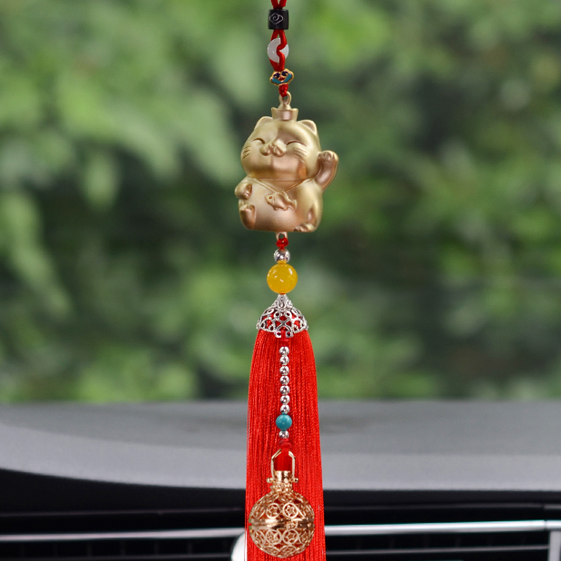 Bronze lucky cat car pendant car pendant high-end female pendant 2022 new car rearview mirror pendant male
