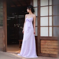 MOODxMIURA purple chiffon bow strap backless long skirt elegant and versatile dress for women 25 spring and summer new
