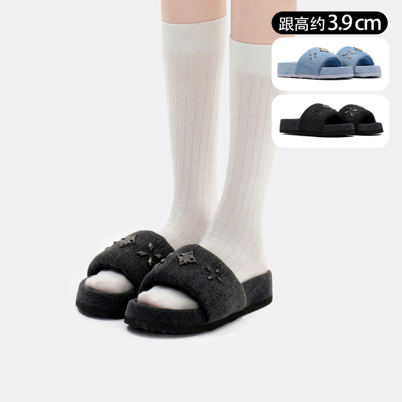 [in Stock] Zhao Lusi's Same Style Trapar Waves Washed Denim Sandals, Thick-Soled Height-Increasing Shoes for Women