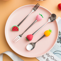 All kinds of cute ins girl heart creative strawberry animal silicone stainless steel spoon mixing spoon