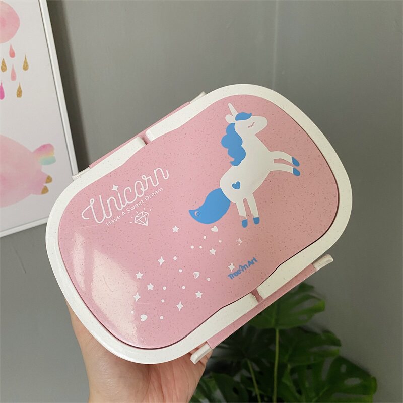 Girl unicorn double-layer lunch box office worker student portable grid cute microwave oven heating household lunch