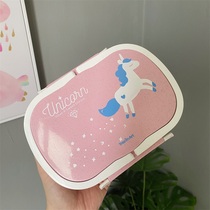 Girl unicorn double-layer lunch box office worker student portable grid cute microwave oven heating household lunch
