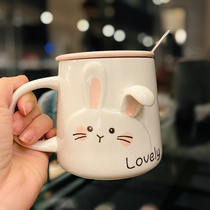 Super cute big ears rabbit mug with cover cute girl heart creative personality trend high face value ceramic water Cup