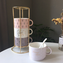 Ceramic water Cup household set light luxury Nordic geometric simple combination water tool with storage rack stacked drinking water Cup