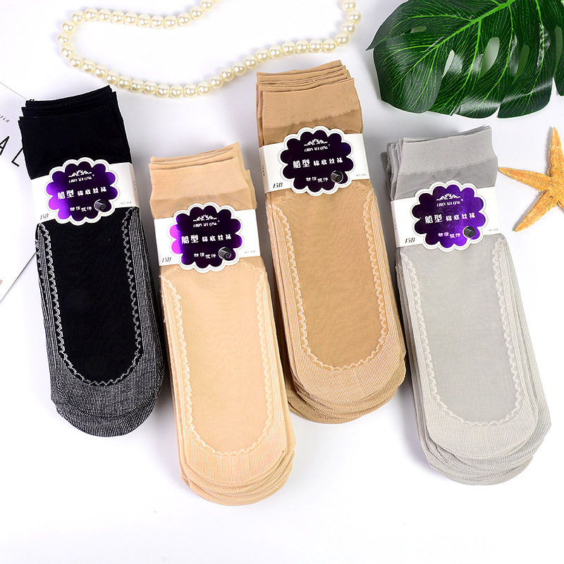 cotton wire bottom velvet steel wire socks female thin section ins short middle cylinder black purple meat complexion spring summer breathable anti-hook