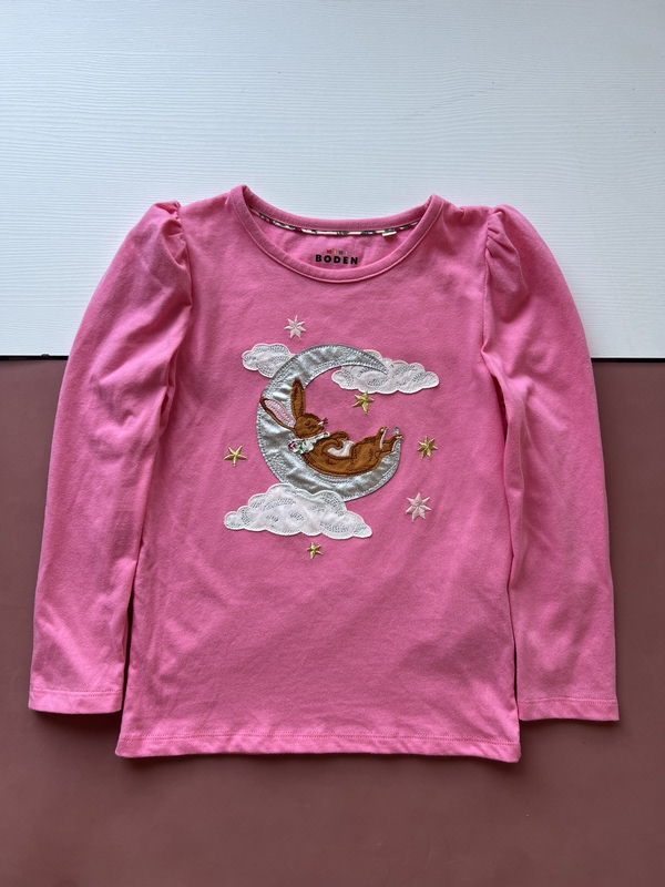 Yingdan Bd Children's Unisex Spring and Autumn Pure Cotton Patch Embroidery Pink Moon Rabbit Long-Sleeve Base Shirt T-Shirt Yingdan Bd Children's Unisex Spring and Autumn Pure Cotton Patch Embroidery Pink Moon Rabbit Long-Sleeve Base Shirt T-Shirt