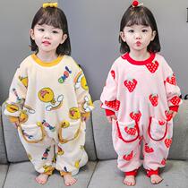 Baby winter coat plus fleece coral fleece pajamas girls cartoon flannel homewear anti-kick quilt warm sleeping bag