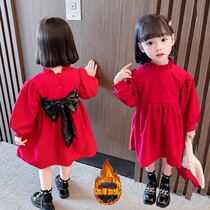 Girls plus fleece dress winter baby girl net red thick princess skirt little girl Korean version birthday dress skirt