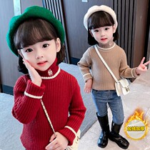 Childrens plush turtleneck sweater baby girl 2021 new thick knit shirt foreign atmosphere winter dress girl undershirt
