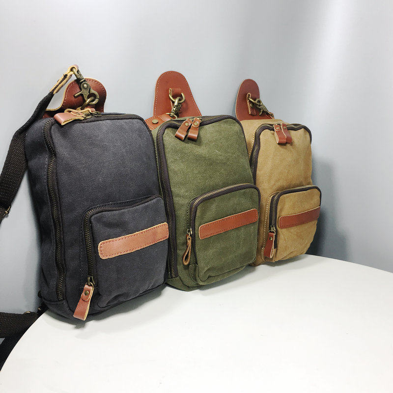 Foreign trade tail goods men and women crossbody chest bag canvas cowhide bag shoulder trendy bag retro outdoor casual men's bag tail goods