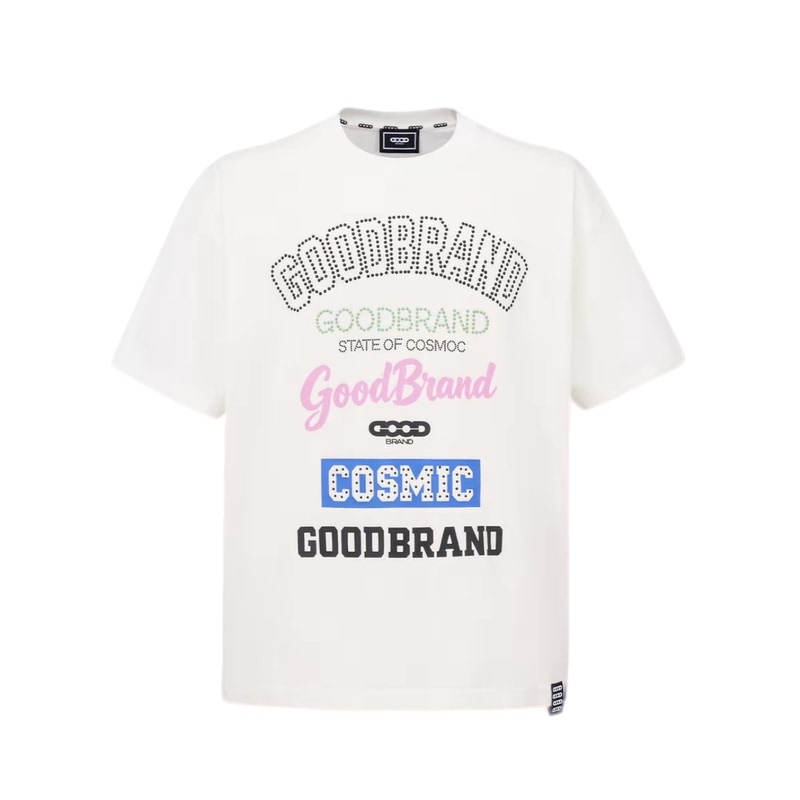 Goodbrand New Bullet-Screen Rainbow Rhinestone Light Luxury Fashion High-End Short-Sleeve T-Shirt, Same Style for Men and Women Couples