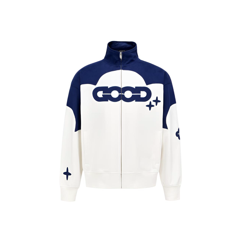 Goodbrand New Color-Blocked Floral Patch Embroidery Fashion Zipper Stand Collar Cardigan Sweatshirt Unisex Jacket