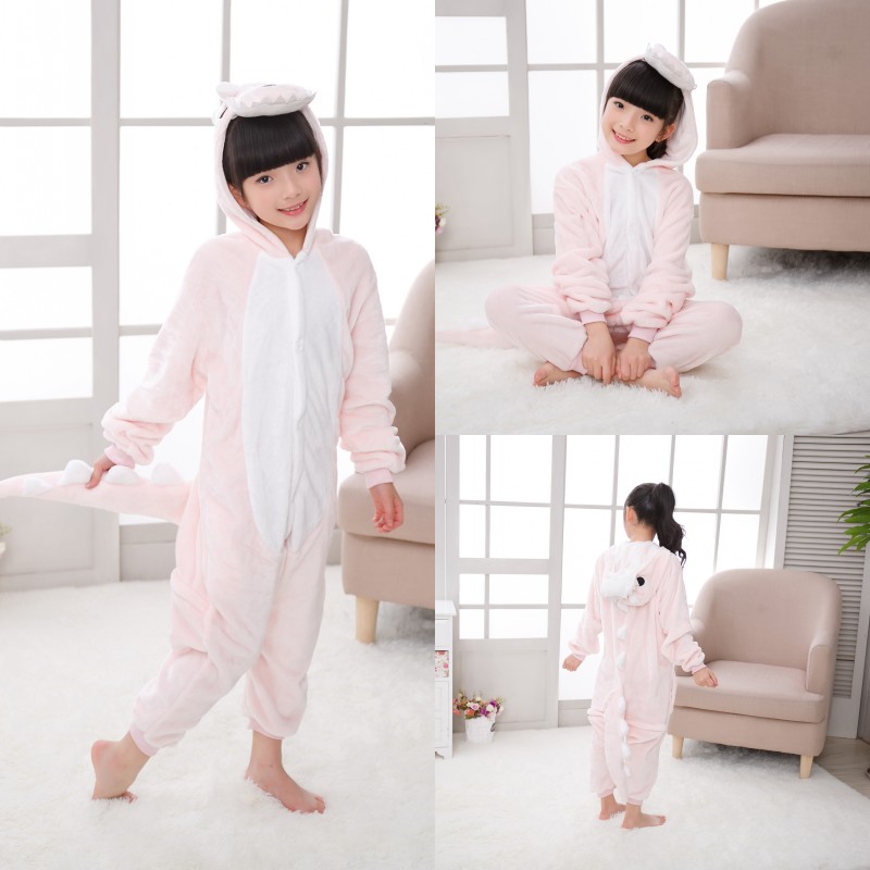 Trẻ em hoạt hình đồ ngủ động vật khủng long dính liền với bé gái lớn bé trai nam mùa thu và mùa đông dày hổ flannel Pikachu đồ bơi cho bé gái