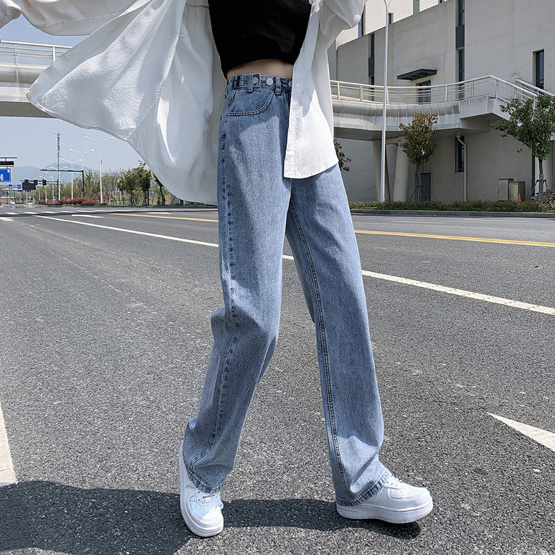 Broad - legged jeans woman 2022 - spring and summer new Han edition high waist slim straight tube loose pants for the vertical drag ground trousers