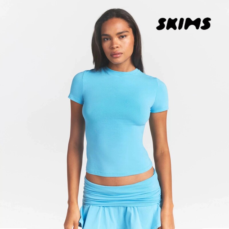 [Domestic Stock] Skims Short-Sleeve Yi Mengling Same Style Cotton Jersey Shapewear Top T-Shirt for Women