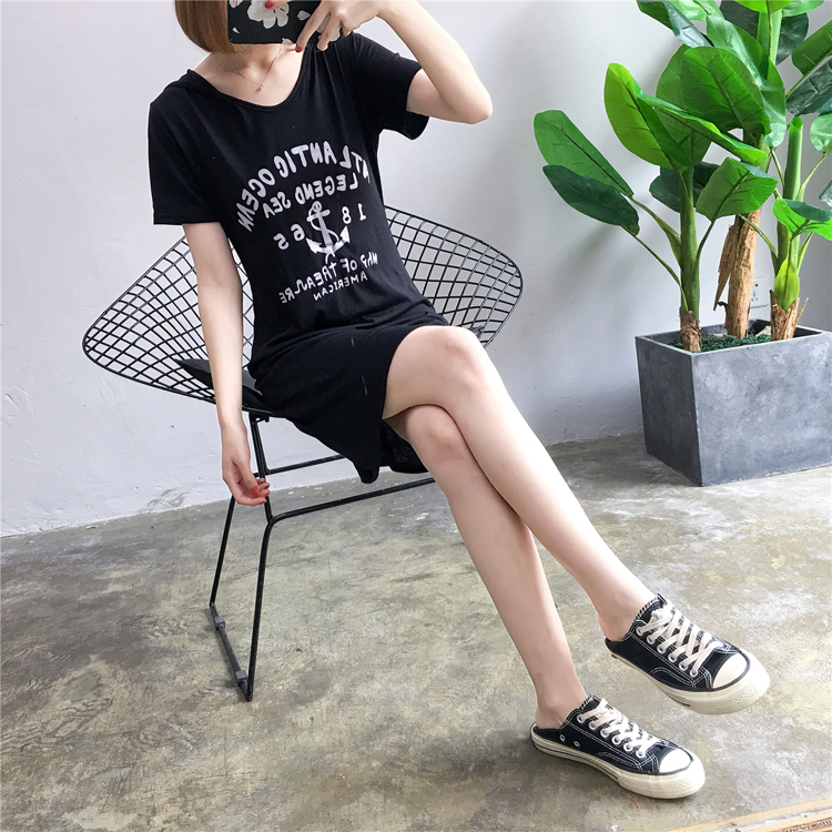 2018 phụ nữ mới mùa hè ngắn tay dài váy mỏng nữ áo len trùm đầu váy nữ thể thao giản dị váy thủy triều váy hạ eo công sở	