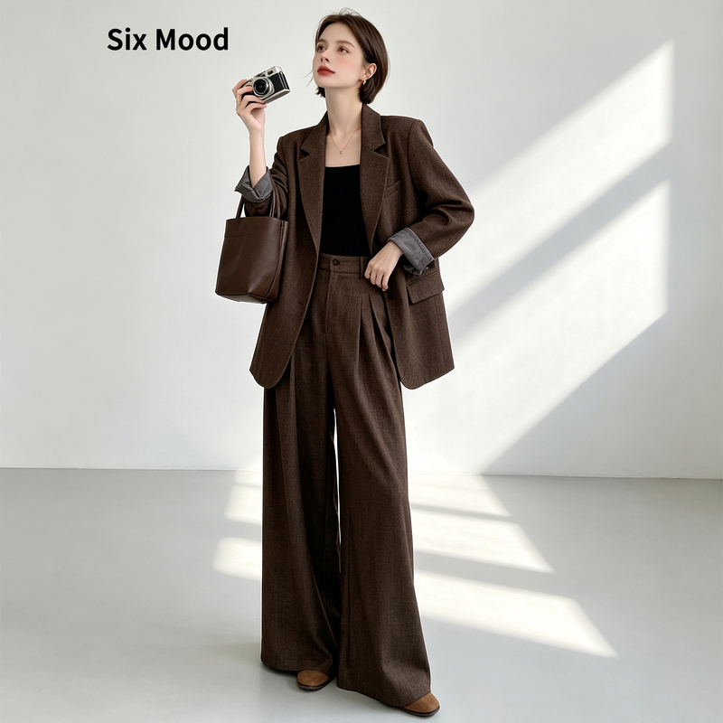 Sixmood Intellectual and Relaxed Blazer and Wide-Leg Pants Set for Women, New Autumn Korean Style, Elegant and Mature Look