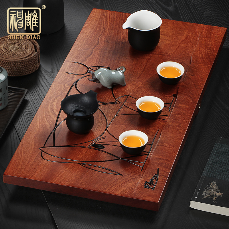 Flowers Pear Wood Whole Solid Wood Tea Tray Single Layer Drain Home Tea Sea Rectangular Minimun Tea Table Utilita tea furniture