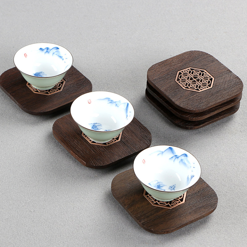 God-Carved Black Sandalwood Anise Antique Window Flower Teacup Tea Teacup Mat Teacup Tea Chutia Dei Kutian Cup of tea