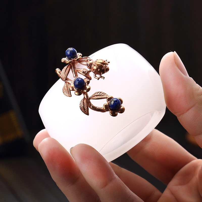 God-Carved White Porcelain Jade Tea Cup Dingkiln Small Number Single Cup Wine Tasting Cup Glazed Jade-made tea Master's cup Gongfu tea furniture