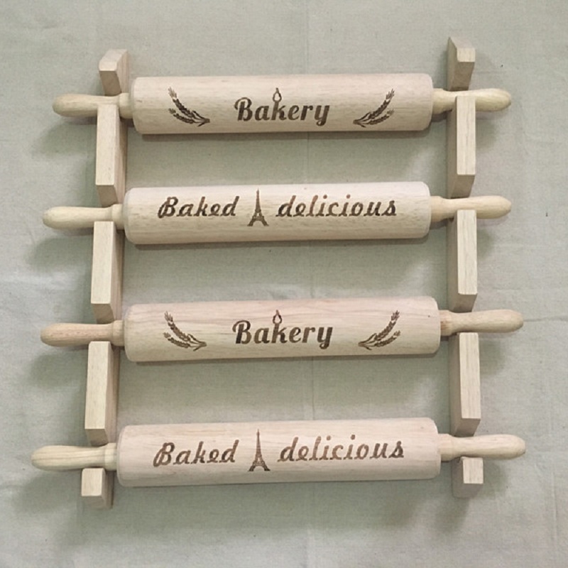 Solid Wood rolling stick carving noodle stick bakery bakery decoration wall decoration whole set logo customization