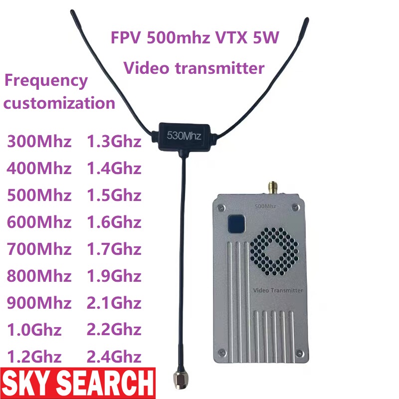 500Mhz300/400/600/700/800/900Mhz-1.2G-2.4G 5W Vtx Image Transmission 8Ch Fpv