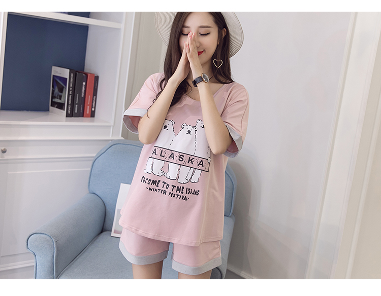 Phụ nữ mang thai mùa hè phù hợp với mô hình thời trang 2018 mùa hè mới cotton ngắn tay quần short mùa hè thể thao bùng nổ mẹ hai mảnh