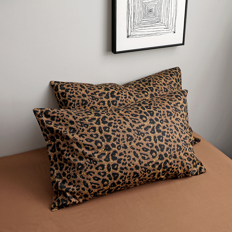 Leopard Print Pure Cotton Pillowcase and Pillow Insert Set, Fleece-Lined Pillowcases, Pair, for Student Dormitory Use, 48X74, Single Student Size