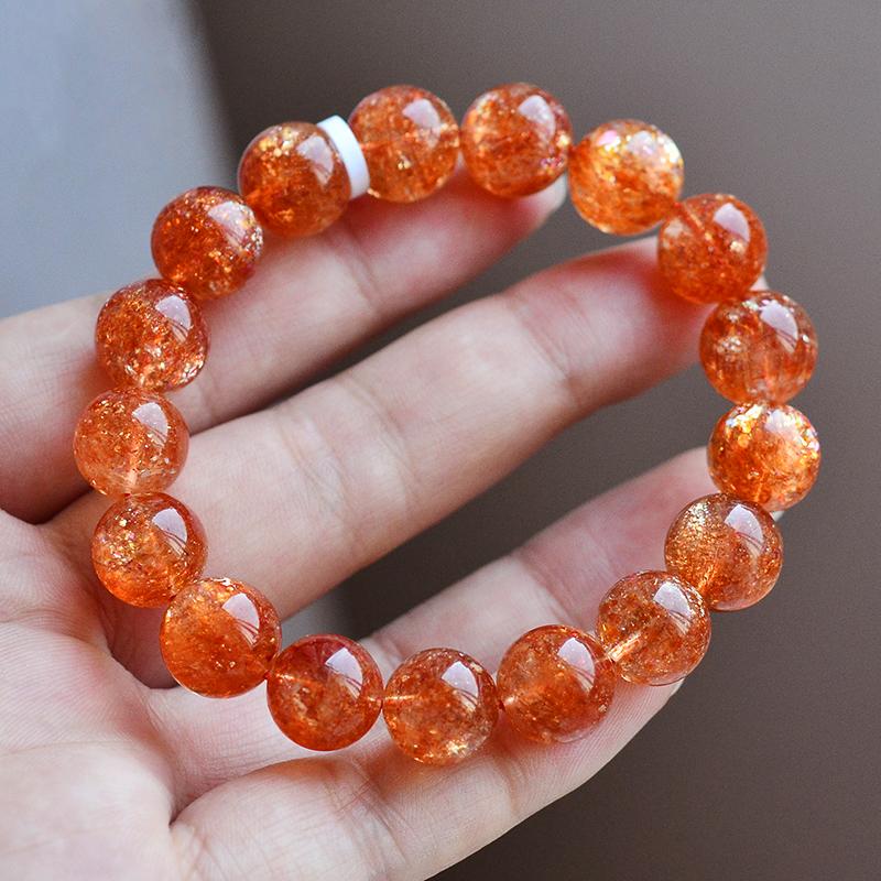 Collectible Natural Golden Sun Bracelet, Orange-Red Sand Crystal, Sunstone, Golden Strawberry Crystal Bracelet, Female Couple Gift