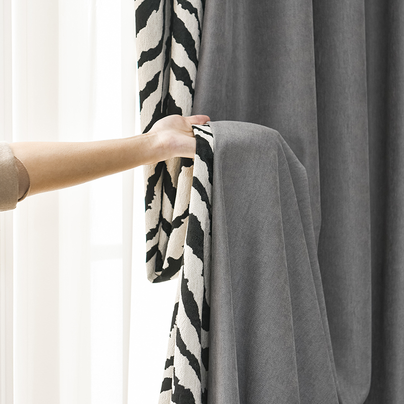 Light Luxury Modern Simple High-End Curtains Full Blackout Gray Zebra Pattern Living Room Bedroom Bay Window Study Without Punching